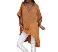 Bluse Damen Elegant V-Ausschnitt Sommer-Casual-Ärmel lose Kurzoberteile solide Frauen Sommershirts Fashion-Bluse Teenager MädchenOberteile Leinen Bluse Grosse Grössen Leinenoberteile Tshirt