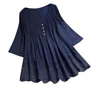 Bluse Damen Elegant V-Ausschnitt Spitze T-Shirt Leinenbluse Damen Sommer Kurzarm Oversize Oberteile Lang Tunika Longshirt Grosse Grössen Leinentunika Damenbluse Teenager Mädchen Sommershirts