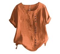 Bluse Damen Elegant Vintage-Mode-Ärmeln Knopfhemd Frauen O-Ausschnitt Blumenbluse für Frauen Damenshirts Hemdbluse Leinen Bluse Pullover Oberteile Leinenbluse Grosse Grössen Leinenoberteile