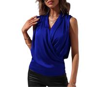 Bluse Damen,Elegantes, Lässiges, Ärmelloses Neckholder-Top Aus Seidensatin Für Damen - Trendige Sommerbluse Mit Wickeloptik Und Sexy V-Ausschnitt, Geraffter Weste Für Büro, Party Und Alltag, B