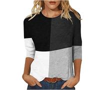 Bluse Damen Farbblock Patchwork Oberteile Dreiviertelärmel Tshirt Tunika 2023 Shirt Sommer Pullover mit O-Ausschnitt Tee Tops Longbluse Teenager Mädchen T-Shirt Locker Blusentops Beachwear für Frauen
