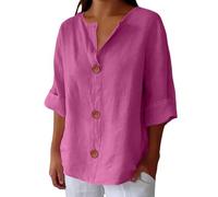 Bluse Damen große größen 50/52 Leinenbluse Leicht Freizeit Bluse Kuschelig Leine Tee Shirts Trends Große Größen Longbluse Oberteile für Alltag Urlaub Strand Sportshirt Damen eng