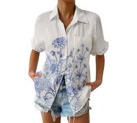 Bluse Damen Kurzarm Blusen mit Bedruckt Damenblusen Bequemes Elegant Hemdbluse Casual Tshirt Vielseitig T-Shirt Sommer Top Solide Blusenshirt