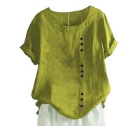 Bluse Damen Kurzarm Leinenbluse Damen Baumwolle Leinen Shirt Elegante Leinenshirt Lose Kurzarm Blusen Frauen Longshirt Oversized Tee T-Shirt Angebote Sale