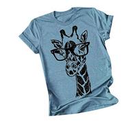 Bluse Damen Kurzarm Sommer T-Shirt Lustig Tier Druck Tshirt Rundhals Kurzarmshirt Giraffe Print Tshirt Lässige Lose Bluse Tops
