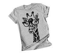 Bluse Damen Kurzarm Sommer T-Shirt Lustig Tier Druck Tshirt Rundhals Kurzarmshirt Giraffe Print Tshirt Lässige Lose Bluse Tops