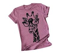 Bluse Damen Kurzarm Sommer T-Shirt Lustig Tier Druck Tshirt Rundhals Kurzarmshirt Giraffe Print Tshirt Lässige Lose Bluse Tops