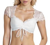 Bluse Damen Kurzarm Spitzen Oberteile V-Ausschnitt Dirndl Bluse Damen Weiß Dirndlbluse Spitze Dirndlblusen Kordelzug Spitzenbluse Dirndl Elegante Trachtenbluse für Bayrische Tracht Oktoberfest