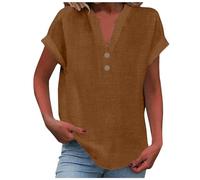Bluse Damen Kurzarm V-Ausschnitt Hemd mit Knöpfen Freizeithemd Sommer Elegante Oberteile Hemdbluse Musselin Shirts Baumwolle Shirt Sommerbluse Große Größen Hemden Leichte Lose Blusen
