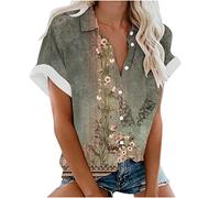 Bluse Damen Lässiges Hemd mit V-Ausschnitt Halbarm Blusen Modisches Tunika Chiffon Kurzarm Hemd für Damen Sommer Locker Frau Shirt Colour Block Sommershirts Elegant Damenblusen Hemdbluse