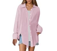 Bluse Damen Langarm Lässig Shirt Basic Hemd Casual Button Down Shirts Einfarbig Oversize Oberteile Sommer Locker Langarmshirt Strand Modern Longbluse Atmungsaktiv Tunika Elegant Blusen Top