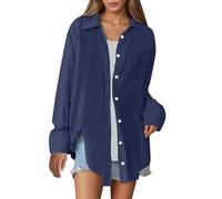Bluse Damen Langarm Lässig Shirt Basic Hemd Casual Button Down Shirts Einfarbig Oversize Oberteile Sommer Locker Langarmshirt Strand Modern Longbluse Atmungsaktiv Tunika Elegant Blusen Top