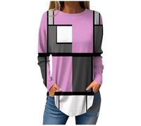 Bluse Damen Langarm Mode Gedruckt Tunika Tops Plus Size T Shirt Rundhals Elegantes Hemd Curvy Casual Shirt Frühling T-Shirts Angebote Blusen, Warmrosa, X-Large