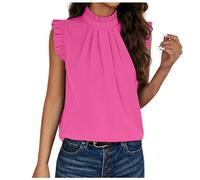 Bluse Damen Leicht Und Luftig Sommerblusen Elegant Falten Stehkragen Shirt Damenblusen Oberteile Tops Ärmellos Sommer Tuniken Blusen Sommerbluse Blusenshirt Streetwear