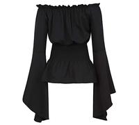 Bluse Damen Mittelalter Kleidung Renaissance Bauernbluse Schulterfrei Gothic Lolita Boho Bluse Steampunk Corsett Top Viktorianische Bluse Kostüm Schwarz L