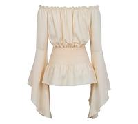 Bluse Damen Mittelalter Kleidung Renaissance Bauernbluse Schulterfrei Gothic Lolita Boho Bluse Steampunk Corsett Top Viktorianische Bluse Kostüm Beige S