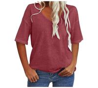 Bluse Damen Mode Tief V-Ausschnitt Kurze Ärmel Tops Solide Lässig Lose Basic T Shirt Sommer Oversized Tunika Weich Bequem Tee Elegant Charmant Oberteil