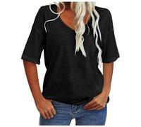 Bluse Damen Mode Tief V-Ausschnitt Kurze Ärmel Tops Solide Lässig Lose Basic T Shirt Sommer Oversized Tunika Weich Bequem Tee Elegant Charmant Oberteil