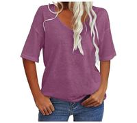 Bluse Damen Mode Tief V-Ausschnitt Kurze Ärmel Tops Solide Lässig Lose Basic T Shirt Sommer Oversized Tunika Weich Bequem Tee Elegant Charmant Oberteil