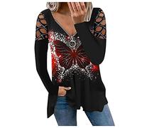 Bluse Damen Schmetterlings Druck Lose Tshirt Casual V-Ausschnitt Reißverschluss Langarm Frühling Herbst Tuniken Tunika Casual Große Größen Shirts Langarmshirt Oberteil