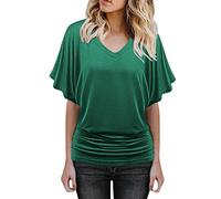 Bluse Damen Shirt Fledermaus V-Ausschnitt Blusenshirt Ruffles Kurzarm Bluse Tunika Übergröße Elegant Oberteile Locker Lässig Tops