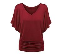 Bluse Damen Shirt Fledermaus V-Ausschnitt Blusenshirt Ruffles Kurzarm Bluse Tunika Übergröße Elegant Oberteile Locker Lässig Tops Casual Lockere Basic Einfarbig Tee Shirts Bluse