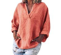 Bluse Damen Sommer Basic Locker Damenshirt Bluse Grosse Grössen Kurzarm v Ausschnitt T Shirt Blusenshirt mit Dufdruck Baumwolle Lässig Oversize Lang Kurzarmshirt Oberteile