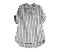 Bluse Damen Sommer Casual Arbeit Shirt Oberteile für Strand Lang LeinenHemd Tops Lang Tunika Basic Hemdblusenkleid Damen