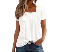 Bluse Damen Sommer Hemdbluse Kurzärmeliges Slim Fit Hemd Polyester Basic Shirt Business Blusen Luftig Licht Kurzarm Eckigem Ausschnitt Blusenshirt Hohle Solide Farbe Tops Große Größen Tops