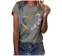 Bluse Damen Sommer Lang Oversize mit Dufdruck Kurzarm Oberteile Tshirt Locker Basic mit Motiv T Shirt Top Baumwolle Rundhals Grosse Grössen Blusenshirt Kurzarmshirt