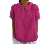 Bluse Damen Sommer Langarm Button Shirt Top Stand Volltonfarbe Ärmel Kragen Casual Damenblusen Tshirt Lang Lange Tshirts T-Shirt Große Größen T Baumwolle Elegant T-Shirts Leinen Kurzarm Lässige