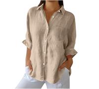 Bluse Damen Sommer Langarm Leinenhemd Reverskragen Leinenbluse Button Down Musselin Hemd Leicht Luftig Blusenshirt Strand Leinenshirt Casual Locker Shirt Einfarbig Hemdbluse Sommerblusen