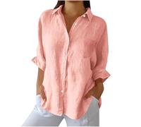 Bluse Damen Sommer Langarm Leinenhemd Reverskragen Leinenbluse Button Down Musselin Hemd Leicht Luftig Blusenshirt Strand Leinenshirt Casual Locker Shirt Einfarbig Hemdbluse Sommerblusen