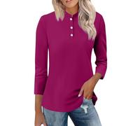 Bluse Damen Sommer Langarm Stehkragen 3/4 Ärmel Tops Freizeithemden Basic T-Shirts Tunika Winter Frühling Trendy Boxy Shirt T Schirts Für Lange Tshirts Tshirt Elegant Oversize Lässige T-Shirt Hot Rosa