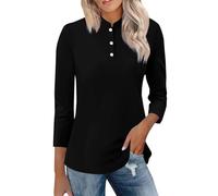 Bluse Damen Sommer Langarm Stehkragen 3/4 Ärmel Tops Freizeithemden Basic T-Shirts Tunika Winter Frühling Trendy Boxy Shirt T Schirts Für Lange Tshirts Tshirt Elegant Oversize Lässige T-Shirt Schwarz