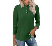 Bluse Damen Sommer Langarm Stehkragen 3/4 Ärmel Tops Freizeithemden Basic T-Shirts Tunika Winter Frühling Trendy Boxy Shirt T Schirts Für Lange Tshirts Tshirt Elegant Oversize Lässige T-Shirt Grün S