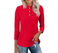Bluse Damen Sommer Langarm Stehkragen 3/4 Ärmel Tops Freizeithemden Basic T-Shirts Tunika Winter Frühling Trendy Boxy Shirt T Schirts Für Lange Tshirts Tshirt Elegant Oversize Lässige T-Shirt Rot XL