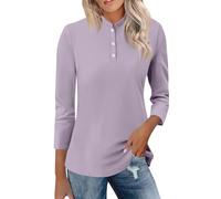 Bluse Damen Sommer Langarm Stehkragen 3/4 Ärmel Tops Freizeithemden Basic T-Shirts Tunika Winter Frühling Trendy Boxy Shirt T Schirts Für Lange Tshirts Tshirt Elegant Oversize Lässige T-Shirt Grey M