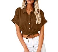 Bluse Damen Sommer Musselin Hemdbluse Reverskragen Leinenbluse Leicht Luftig Leinenhemd Kurzarm Blusenshirt Lässige Oberteile Sommer Leinenshirt Strand Tunika Button Down Leinen Top Elegant Hemd
