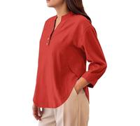 Bluse Damen Sommer Musselin Top Langarm Leinenbluse V-Ausschnitt Blusenshirt Button-Down Leinenhemd Casual Langarmshirt Leicht Luftig Leinenshirt Locker Shirt Einfarbig Blusentops Weich Hemdbluse