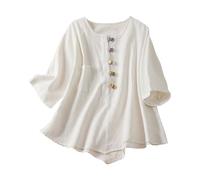 Bluse Damen Sommer, Sport Oberteile Damen, Baumwolle Leinen Shirt 3/4 Arm Blusen & Tuniken V-Ausschnitt Oberteile Elegant Leinenhemd Langarm Angebote Kleidung
