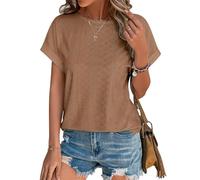 Bluse Damen Sommer Tshirt Elegant Kurzarm Top Lässige Lochstickerei Oberteil Kleidung Casual Shirts Rundhals Sommerblusen Tunika