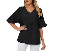 Bluse Damen Sommer Tshirt Lässige Einfarbig Oberteile Kurzärmeliges V-Ausschnitt T-Shirt Tee Tops Locker Pullover Teenager Mädchen Pulli Tunika Shirt Blusen & Tuniken für Damen Longbluse für Frauen