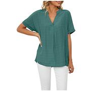 Bluse Damen Sommer Tshirt Mode Einfarbig Oberteile Kurzärmeliges V-Ausschnitt T-Shirt Tee Tops Locker Pullover Leichte Shirt Tunika Fitness Pulli Slim Fit T Shirts Blusentops Sportshirt für Outdoor