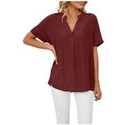 Bluse Damen Sommer Tshirt Mode Einfarbig Oberteile Kurzärmeliges V-Ausschnitt T-Shirt Tee Tops Locker Pullover Leichte Shirt Tunika Fitness Pulli Slim Fit T Shirts Blusentops Sportshirt für Outdoor