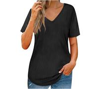 Bluse Damen Sommer Tshirt Mode Einfarbig Oberteile Kurzarm T-Shirt V-Ausschnitt Pullover Locker Casual Tee Tops Leichte Shirt Tunika Fitness Pulli Slim Fit T Shirts Blusentops Longbluse für Frauen
