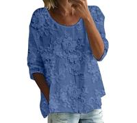 Bluse Damen T-Shirt Mit Print Halbarm Rundhalsausschnitt 3/4-Ärmel Lockeres In Großer Größe Festliche Mode Große Größen Blusenshirt Blusen & Tuniken Für Oversize Shirt Weißes Leinen Tunika Blau XXL