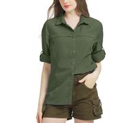Bluse Damen UPF 50 UV Schutz Langarmshirt Shirt Safari Kleidung Damen Atmungsaktiv Quick Dry Outdoor Wanderhemd Casual Tops Sport Oberteile Army green-XXL-5077