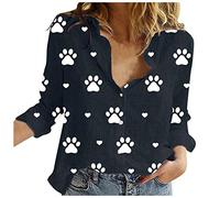 Bluse Damen V-Ausschnitt Drucken Oberteile Lockere Elegant Hemd Casual Lose Langarmshirt Komfortabel Klassische Longbluse KnöPfen Blusenshirt Leichte Langarm T-Shirt Loose Trendiges Longshirt