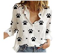 Bluse Damen V-Ausschnitt Drucken Oberteile Lockere Elegant Hemd Casual Lose Langarmshirt Komfortabel Klassische Longbluse KnöPfen Blusenshirt Leichte Langarm T-Shirt Loose Trendiges Longshirt
